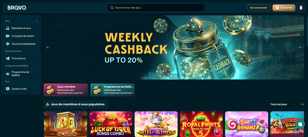 Screenshot of the BravoPlay website